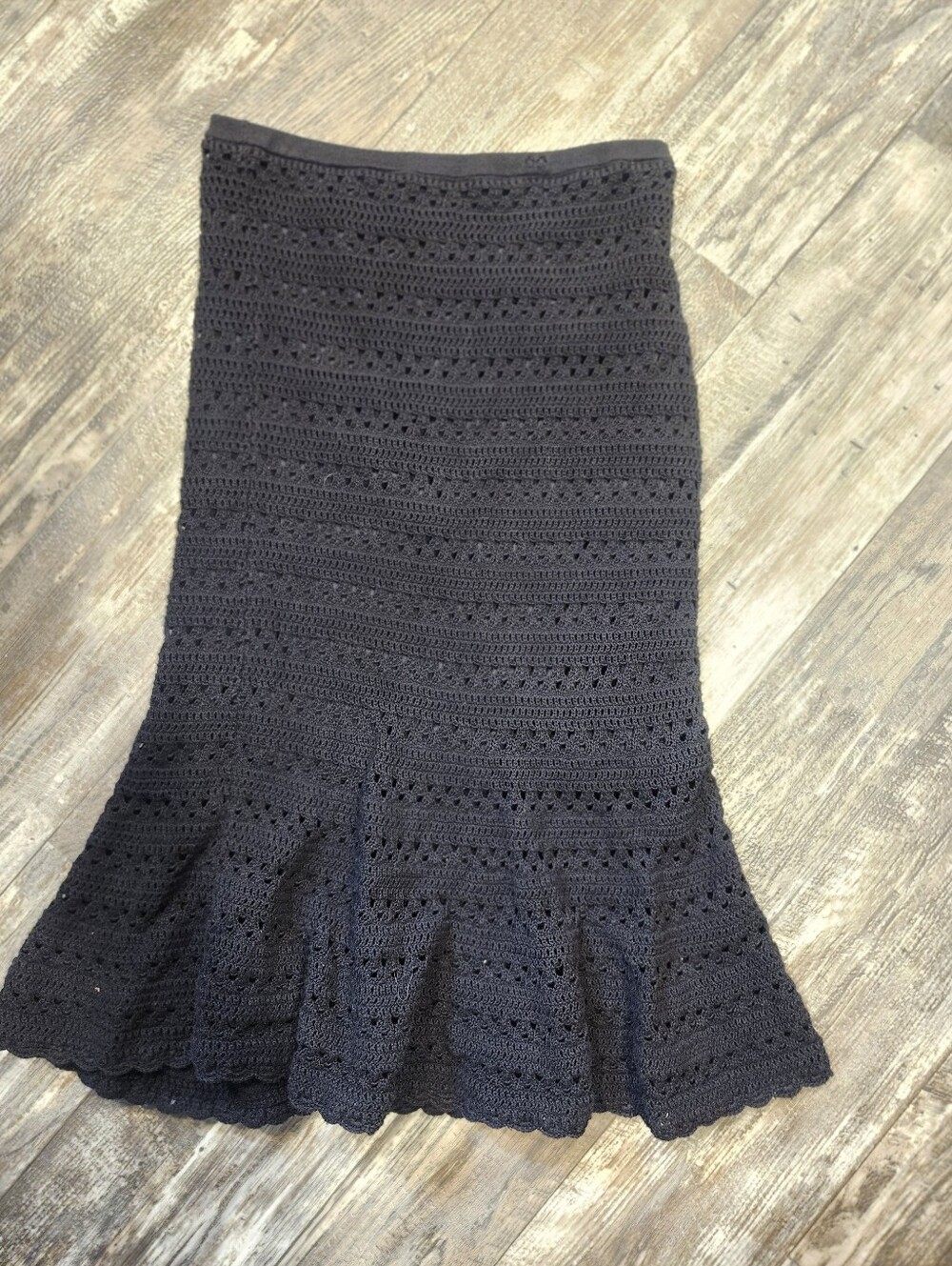 Josephine Chaus Black Crochet Mermaid Midi Skirt Size Large Boho Coastal ChicB - Picture 2 of 7